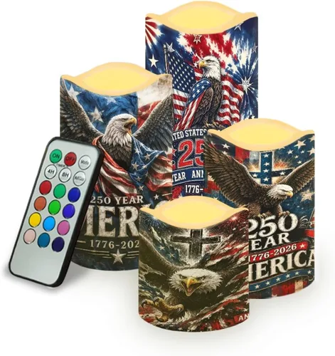 Vista 22 de Jeiento American Flag Flameless Candles 4 Pack 4th of July Home Decoration Flower American Flag LED Candles Battery Operated with Timer Remote