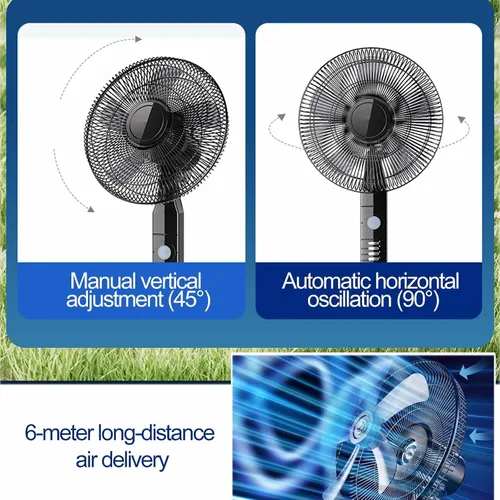 Vista 3 de Solar Oscillating Standing Fan,16 Inch Portable Solar Floor Fan, 3 Speeds Camping Fans, Two Charging Methods, All-Weather Fan with USB & Led Light