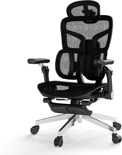 Vista 9 de Silla de oficina ergonómica con reposapiés y soporte lumbar Gris