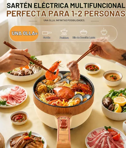 Vista 4 de Olla eléctrica, olla eléctrica portátil de 1.5 L, sartén multifuncional para sopa de filete de ramen con potencia ajustable para dormitorio, hogar