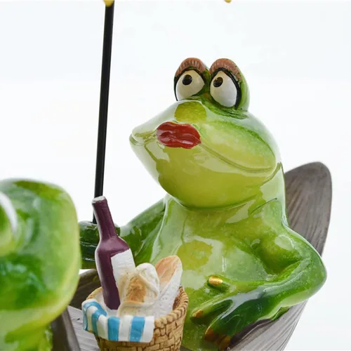 Vista 3 de Queemie® Estatuas creativas de resina de rana de pareja de navegación, adornos de animales de mascota románticos Fechado Amantes Figuras