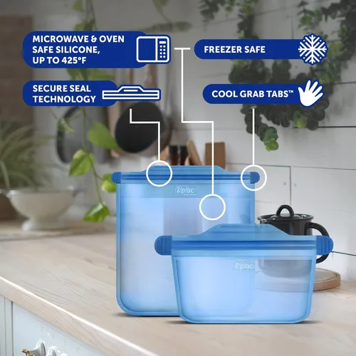 Vista 16 de Ziploc Endurables - Recipiente pequeño, 2 tazas, bolsas de silicona reutilizables y recipientes de preparación de alimentos para congelador, horno