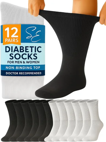 Vista 11 de Calcetines para diabéticos Special Essentials para hombres y mujeres – 12 pares de calcetines para neuropatía sin ataduras que absorben la humedad