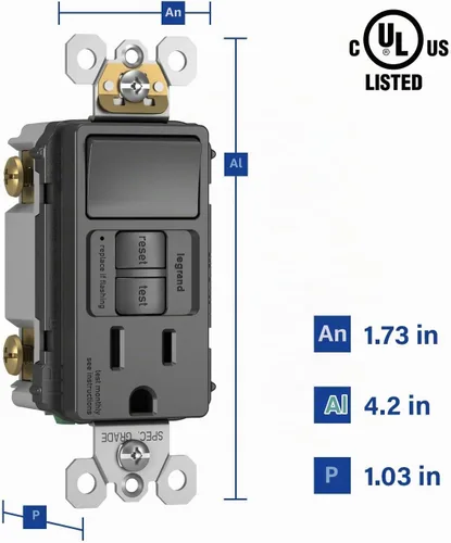 Vista 2 de Pass & Seymour 1597swttrbkccd4 GFCI Receptacle/single-pole Switch, 15 A, Negro, 4