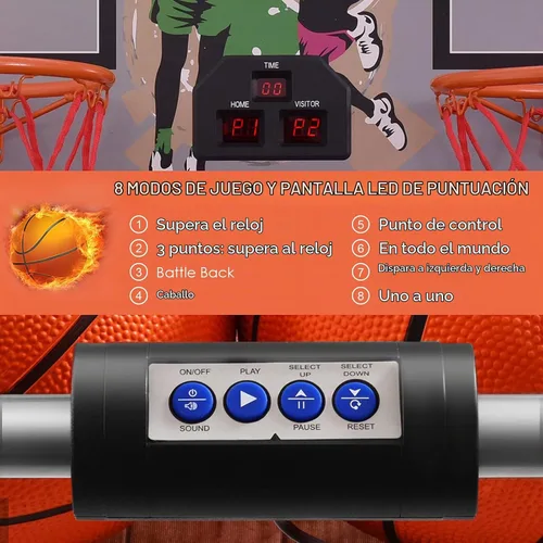 Vista 4 de Giantex Juego de Arcade de Baloncesto Plegable, 8 Opciones de Juego, Juego Electrónico de Tiro Doble para 2 Jugadores con 4 Bolas y Sistema de Negro