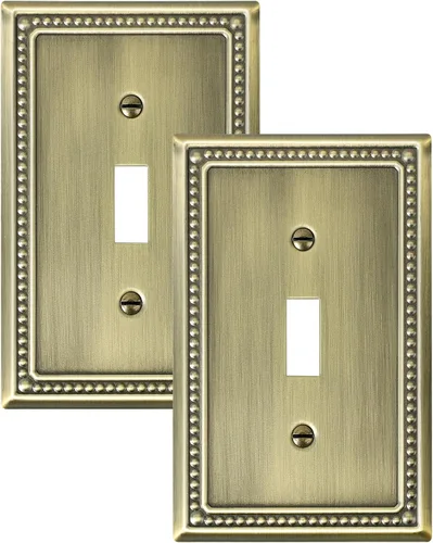 Vista 14 de Paquete de 2 Placas de Cubierta Combinadas para Interruptor de Palanca/Dúplex, Placa de Cubierta de Enchufe de Pared de Metal de Latón Antiguo