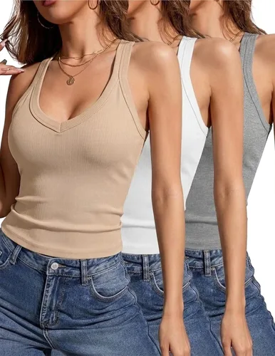 Vista 13 de Camiseta sin mangas para mujer RibKnit Racerback Cami Slim Fit Elástica