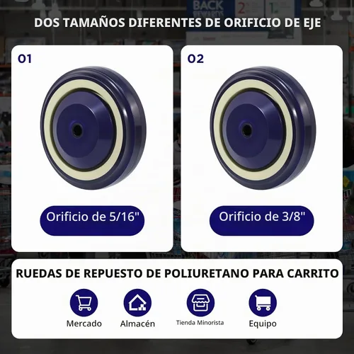 Vista 7 de Juego de 4 ruedas de poliuretano de 4 pulgadas para carrito de compras, capacidad de carga de 1200 libras en total