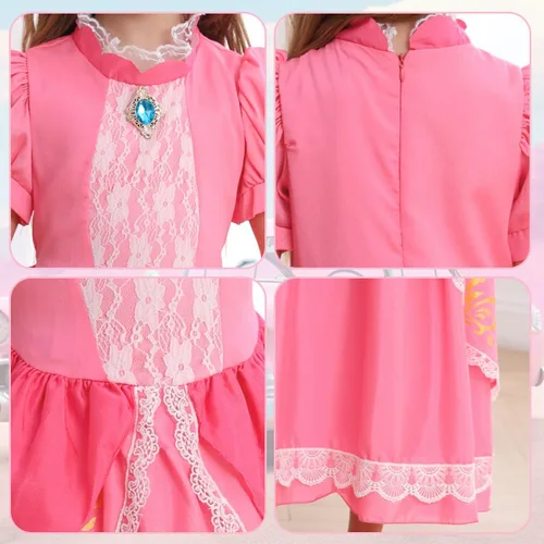 Vista 5 de Disfraz de princesa melocotón para niñas, vestido de princesa de Super Brothers, disfraz rosa para Halloween y cosplay