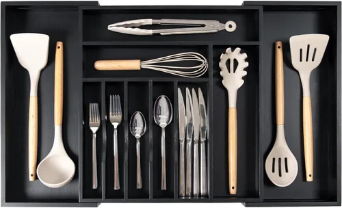 Vista 24 de KitchenEdge Organizador Premium de Cubiertos, Vajilla y Utensilios para Cajones de Cocina, Grado Comercial Apto para Alimentos, Expandible de 10.5 a