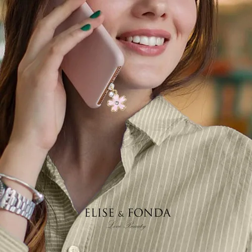 Vista 6 de ELISE & FONDA CP159 Puerto de carga USB Anti polvo Plug Little Cherry Blossom Colgante Colgante Teléfono Charm para iPhone 11/XS MAX/XR/X/8