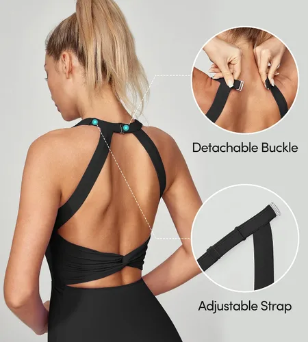 Vista 4 de IUGA Vestido de tenis para mujer con pantalones cortos integrados y brasier recortado, vestido de entrenamiento trenzado para golf, vestidos