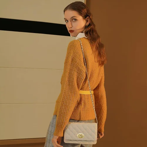 Vista 2 de FOXLOVER Mini bolso cruzado de cadena acolchada para mujer, bolso de hombro para mujer, de cuero casual