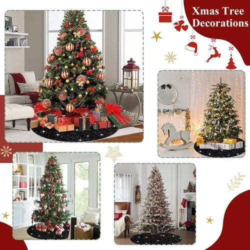 Vista 6 de FUHSY Falda de árbol de Navidad negra de 21 pulgadas, falda de árbol de lentejuelas brillantes, faldas de árbol de Halloween de terciopelo suave