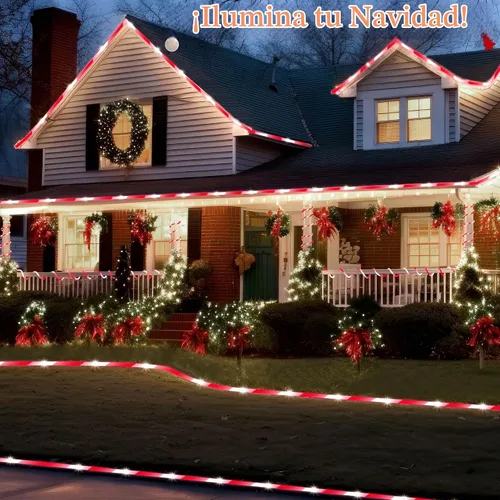 Vista 5 de Hiboom Luces de cuerda de bastón de caramelo navideño de 65.6 pies, 8 modos de iluminación, impermeables para exteriores, luces de cuerda navideñas