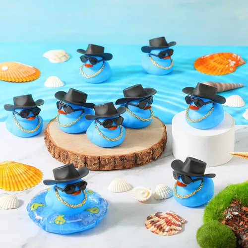 Vista 3 de Sotiff Juego de 48 juegos de patos chirriantes de goma para fiesta de automóvil, decoración de tablero con minicelle, sombrero y gafas de sol