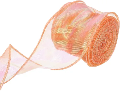 Vista 24 de MECCANIXITY - Cinta de organza con cable de 1 1/2" de ancho, brillante, transparente, con brillo irisado en tonos pastel, cinta de gasa para Beige