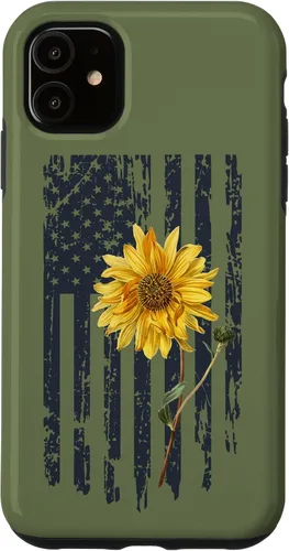 Vista 8 de iPhone 16 Yellow Sunflower Patriotic US American Flag Women Sage Green Case