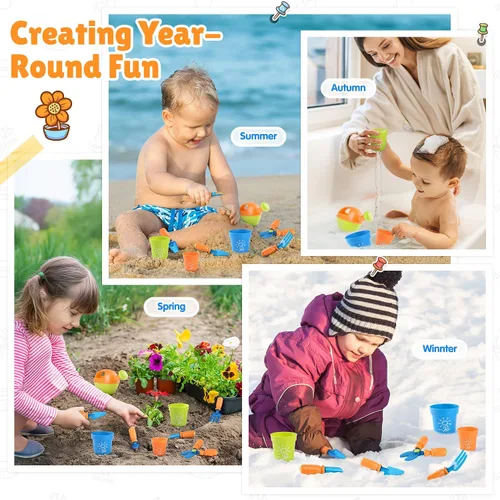 Vista 6 de PLAY Juego de Jardinería para Niños, Juego de Herramientas de Jardín para Niños, Kit de Herramientas de Jardinería con Pala, Tenedor, Espatula