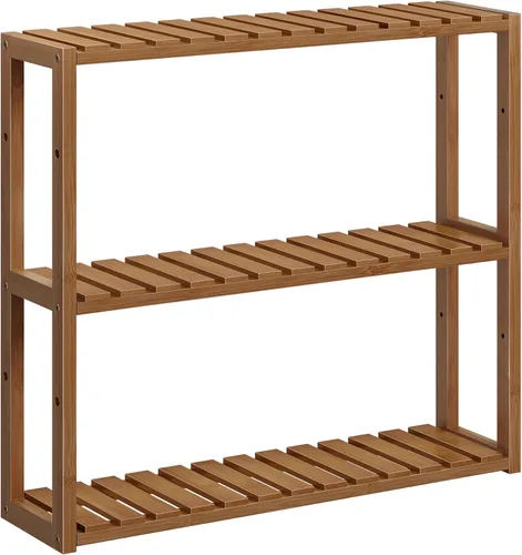 Vista 9 de SONGMICS Estantería de bambú para baño, con 3 niveles ajustables para plantas, de montaje en pared o de pie, para la sala de estar, balcón, cocina