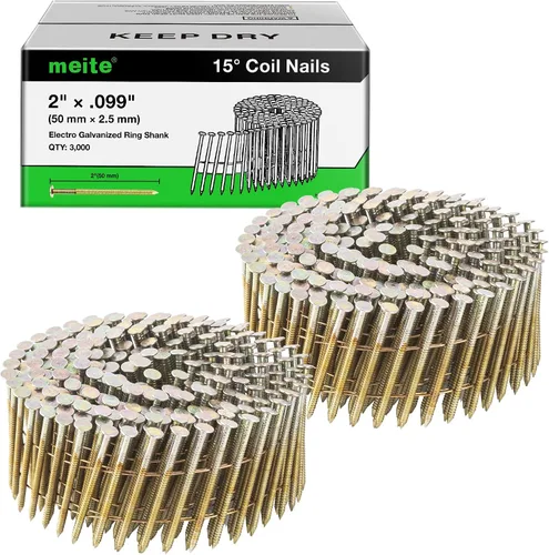 Vista 10 de meite Clavos de revestimiento galvanizados de 1-1/2 pulgadas con vástago de anillo de 15 grados para pistola clavadora de bobina, clavos de bobina