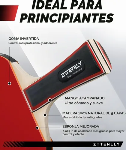 Vista 5 de Ping Pong Paddles with Balls - Better Control & Sticky Inverted Rubber - Table Tennis Paddles Set for Indoor & Outdoor