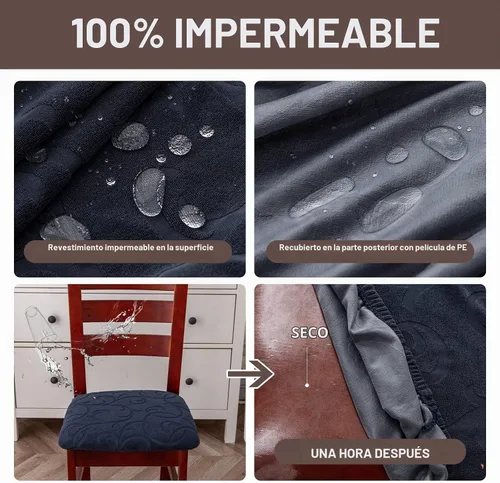 Vista 3 de Genina Fundas impermeables de asiento para silla de comedor, fundas elásticas para sillas de comedor, fundas protectoras para sillas de cocina