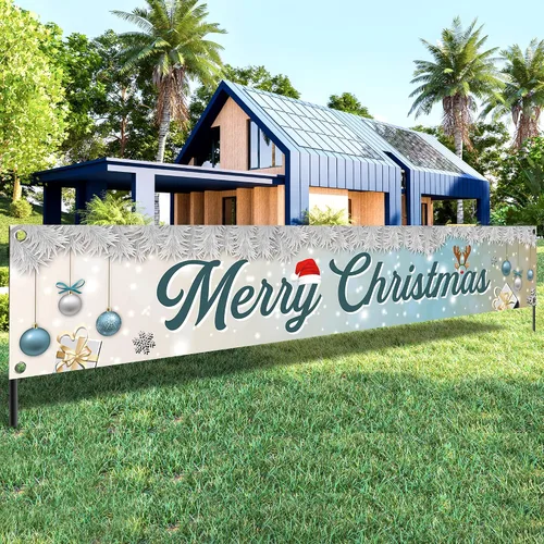 Vista 9 de KatchOn, Cartel de Feliz Navidad para patio, grande, 120 x 20 pulgadas, pancarta de Feliz Navidad al aire libre para decoraciones de Navidad