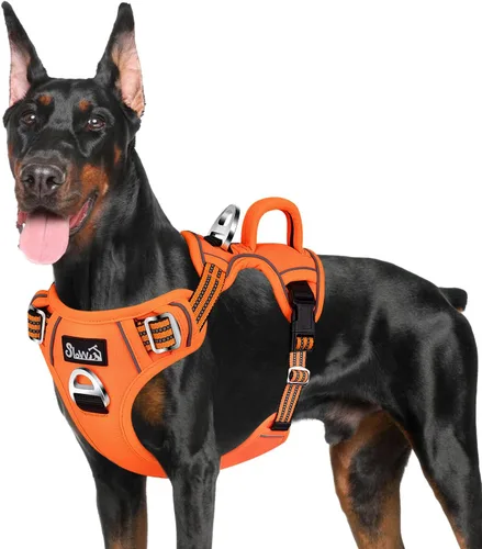 Vista 29 de SlowTon Arnés para perro sin tirones, arnés resistente sin estrangulamiento para mascotas, con 2 clips para la correa y mango vertical de fácil