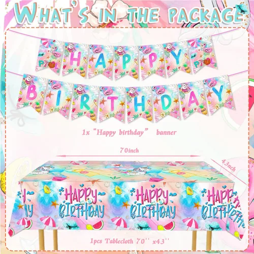 Vista 3 de Juego de vajilla de verano para piscina, decoraciones de cumpleaños