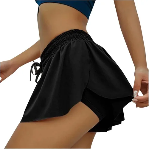 Vista 2 de ZSDVBZS Pantalones cortos fluidos para mujer, cintura alta, 2 en 1, gimnasio, yoga, atléticos, casuales, verano, entrenamiento, descanso, falda