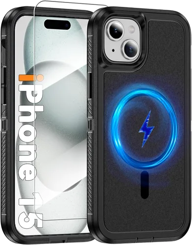 Vista 42 de Funda magnética para iPhone 13/iPhone 14 [compatible con Magsafe] [protector de pantalla de vidrio] [protección de grado militar de doble capa]