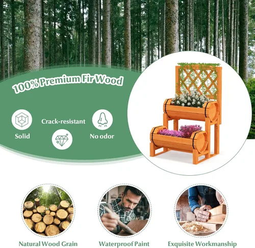 Vista 6 de S AFSTAR Cama de jardín elevada de 2 niveles con enrejado, maceta de madera con enrejado de diamante, maceta elevada para plantas trepadoras de vid