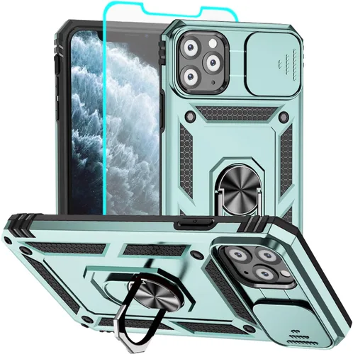 Vista 38 de Funda para iPhone 12/12 Pro, grado militar, anillo a prueba de golpes, verde militar