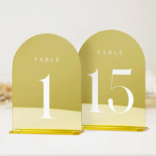 Vista 19 de Números de mesa de arco esmerilado para recepción de boda, paquete de 10 piezas de 5x7" Signos acrílicos de arco esmerilado con soporte, números