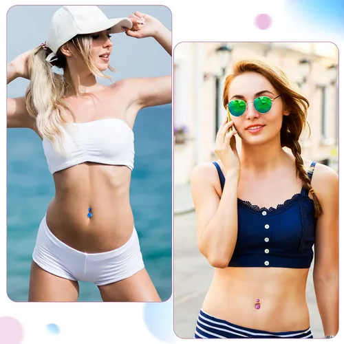 Vista 6 de Junkin 200 anillos para ombligo de acero inoxidable, joyería colorida para el ombligo, joyería para el ombligo, joyería para mujeres y niñas, Acero