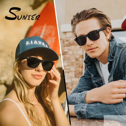 Vista 2 de Sunier Gafas de sol polarizadas para hombre, estilo retro clásico de los años 80, marco cuadrado, para conducir, pesca, para hombres y mujeres, SR003