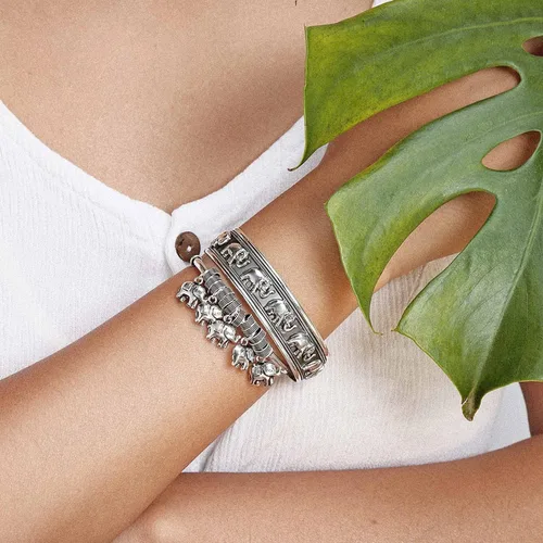Vista 6 de Bali Style Good Luck Multi Elefante Brazalete Brazalete o Colgante Pulsera para Mujer Sólida Pesada Oxidada Plata Esterlina 925