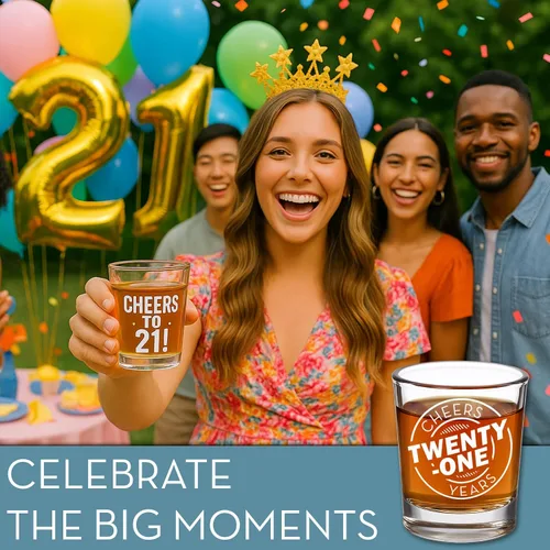 Vista 5 de Vaso de chupito personalizado para cumpleaños número 21 de 2.5oz, detalle divertido con foto personalizada, regalo de bebida personalizado