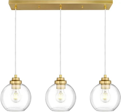 Vista 17 de PL101BG - Lámpara colgante dorada de 7 pulgadas, vidrio globo transparente, PL101BG Dorado (Gold 1)