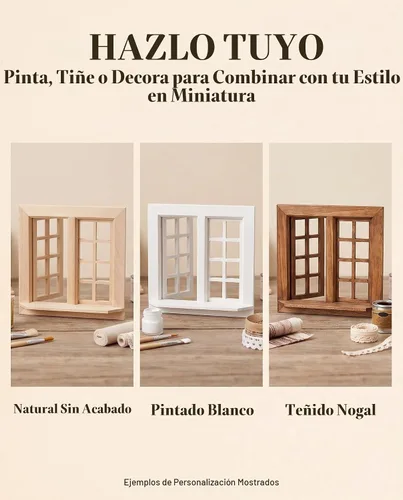 Vista 4 de Toyvian - Ventana de casa de muñecas, ventana miniatura de madera que se