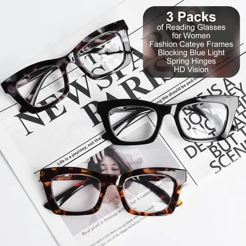 Vista 7 de Oversized Square Reading Glasses for Women Spring Hinge Blue light Blocking Computer Readers for Women