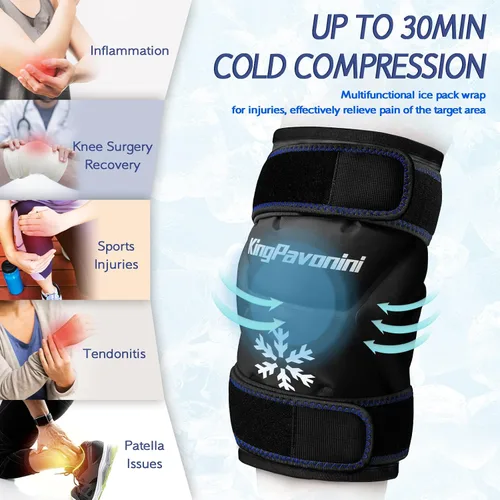 Vista 5 de KingPavonini Paquete de hielo de rodilla XXL que envuelve toda la rodilla después de la cirugía, bolsa de hielo de gel grande reutilizable