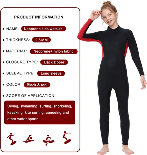 Vista 3 de Kids Full Wetsuit Toddler Boys Girls and Youth 2.5mm 3mm Neoprene Child Wet Suit Back Zipper Thermal Swimsuits for Diving Surfing Swimming Water