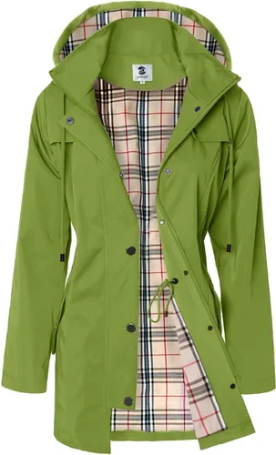 Vista 9 de SaphiRose Chaqueta larga con capucha para lluvia al aire libre para mujer, impermeable, rompevientos Algas Azul