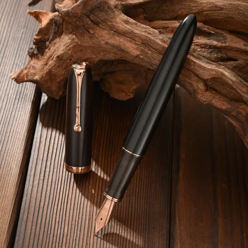 Vista 9 de HONG DIAN Pluma estilográfica A10, punta suave extra fina, madera de ébano negro con diseño de tapa magnética y juego de caja de metal