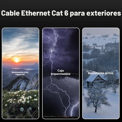 Vista 2 de Cable Ethernet Cat 6 para exteriores de 9 pies, cable de red Cat6 de alta velocidad de 10Gbps de 24AWG, impermeable, cubierta UV de entierro directo