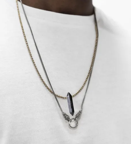 Vista 5 de XIANNVXI 4 collares de cadena chapados en oro de 14 quilates con piedra de cristal para hombres y mujeres, amatista, obsidiana, ojo de tigre