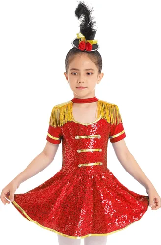 Vista 5 de JEEYJOO Disfraz de Majorette para niñas tambor banda de marcha uniforme leotardo elegante para actuar