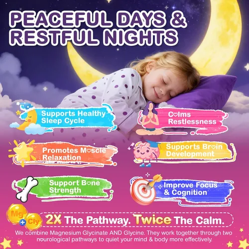 Vista 2 de Gomitas de glicinato de magnesio para niños a partir de 4 años y adultos, 90 unidades, sin melatonina, gomitas de magnesio para dormir y calmar